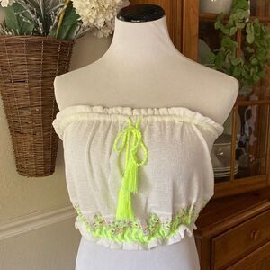 Free People No More Tiers Embroidered Beaded Boho Tube Top Sz XS New With Tags